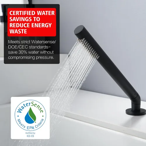 Miniatura 8 de SUMERAIN Grifo de bañera romano negro mate 3 agujeros de montaje en cubierta grifo de bañera con rociador de ducha de mano