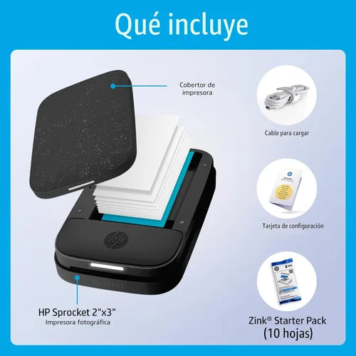 Miniatura 4 de Impresora fotográfica portátil HP Sprocket 2x3 (Negro Noir) Imprime imágenes en papel adhesivo Zink, desde tu dispositivo iOS y Android.