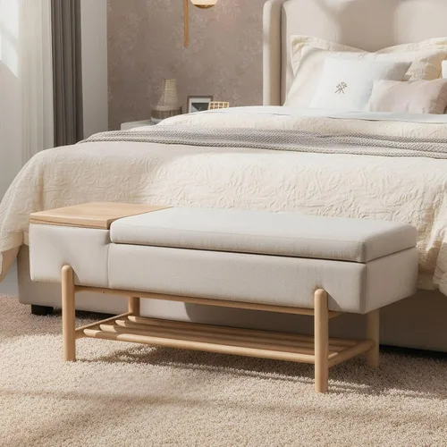 Miniatura 9 de ROCITY Banco de almacenamiento moderno negro con asiento de cojín y patas de madera, 46.5 x 19.25 x 16 pulgadas Lana de cordero negra