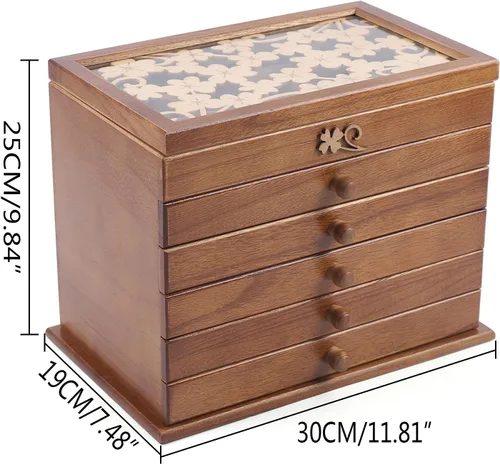 Miniatura 8 de Joyero de madera con 6 capas, organizador de madera, ideal como regalo para mamá y novia.