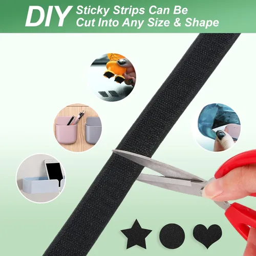 Miniatura 5 de Cinta de velcro adhesiva negra de uso pesado de 1'' × 41 pies, rollo de montaje en pared sin perforación, agarre adhesivo trasero para cojín