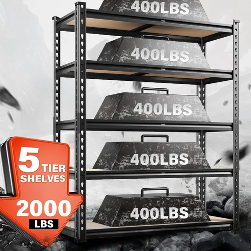 Miniatura 4 de REIBII Estantería de garaje de 72 pulgadas, estantes de almacenamiento resistentes de 2000 libras, estantería de metal de 5 niveles, estantes