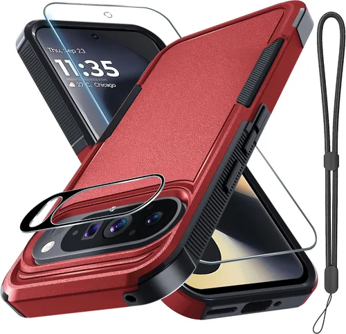 Miniatura 21 de Funda para Google Pixel 10 Pro XL con correa para la muñeca + protector de pantalla de vidrio templado + cubierta para lente de cámara, cuerpo Verde