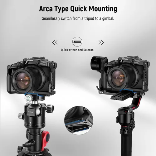 Miniatura 5 de NEEWER Jaula para cámara R50 compatible con Canon EOS R50, plataforma de video de aluminio con riel NATO, roscas de 1/4", agujeros ARRI de 3/8