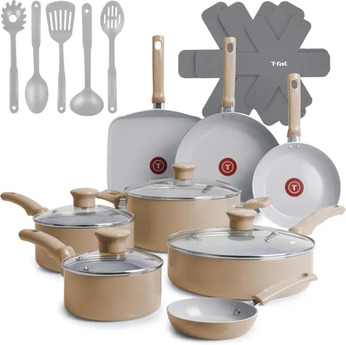 Miniatura 11 de T-Fal Refresh - Juego de batería de cocina antiadherente de cerámica, juego de ollas y sartenes de cerámica de 12 piezas, incluye olla grande, Gris