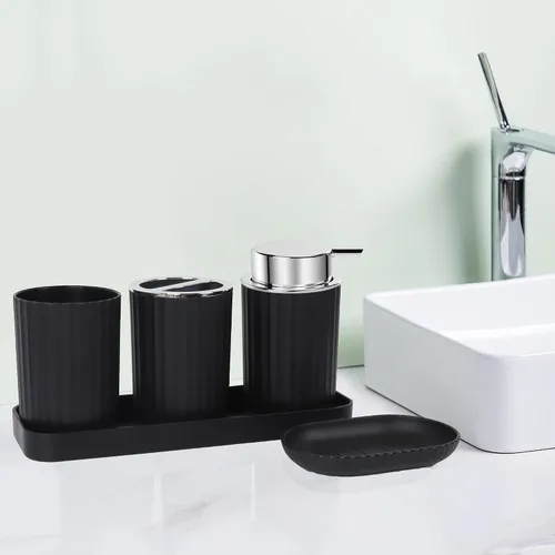Miniatura 3 de FEILANDUO Juego de accesorios de baño completo, juego de 8 piezas de accesorios de baño con basura, dispensador de jabón, jabonera, taza