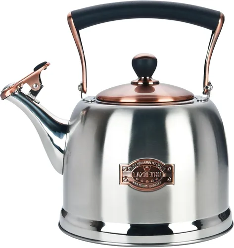Miniatura 9 de Hervidor de té de acero inoxidable para estufa con mango ergonómico a prueba de calor y silbato de 2.5 cuartos