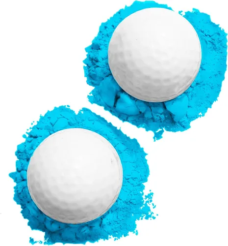 J&M Gender Reveal Pelota de golf para baby showers y fiestas de revelación. Polvo Holi totalmente natural. Paquete de 2.