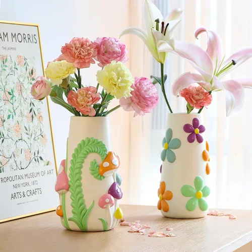 Miniatura 6 de GUGUGO Jarrón de hongos pastel para flores, decoración de hongos funky arcoíris de 8 pulgadas de alto, jarrones eclécticos para flores, florero