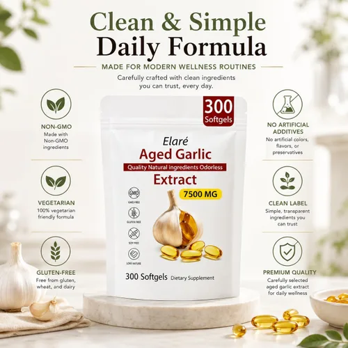Miniatura 7 de ELARE Cápsulas blandas de extracto de ajo envejecido premium, 300 unidades, suplementos de ajo inodoros, fórmula madura de 2 años para el corazón