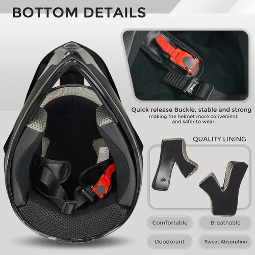 Miniatura 5 de Casco de motocross, ATV para jóvenes y niños, casco de motocicleta todoterreno BMX de 4 ruedas, con certificado DOT, con guantes y máscara de gafas