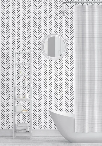 Miniatura 6 de HAOKHOME Papel tapiz de vinilo adhesivo extraíble con diseño de rayas en blanco y negro para gabinete de baño, papel de contacto de vinilo extraíble
