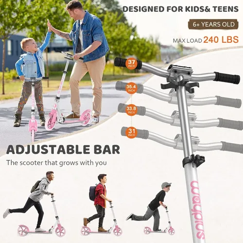 Miniatura 3 de WAYPLUS KS1 Kick Scooter para mayores de 6 años, niños, adolescentes y adultos. Carga máxima de 240 libras. Plegable, ligero, ruedas grandes de 8