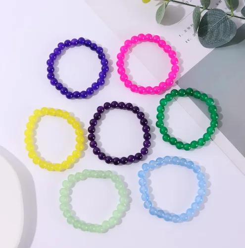 Miniatura 7 de WAINIS 24 pulseras de cuentas de cristal de 0.315 pulgadas para mujer, elásticas y redondas, pulseras curativas, multicolor, hechas a mano, apilables