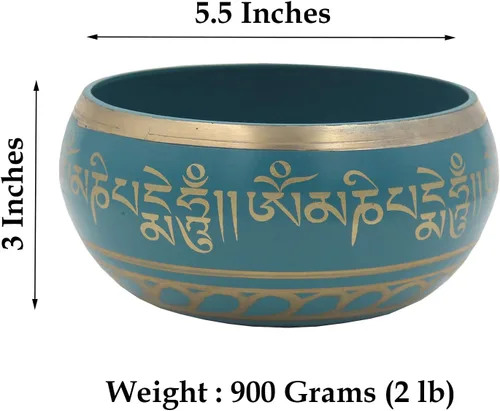 Miniatura 5 de DharmaObjects Juego completo de cuencos tibetanos de meditación Om Mani Padme Hum (tamaño XL, turquesa)