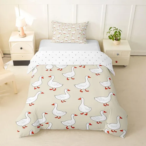 Miniatura 31 de Erosebridal Funda de edredón para niños y niñas, diseño de pato amarillo, diseño de patos de dibujos animados, juego de ropa de cama de animales