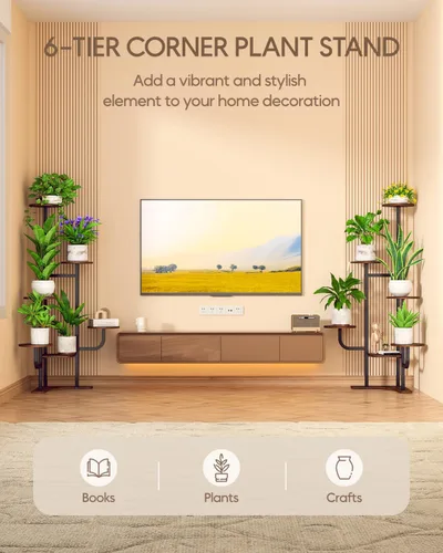 Miniatura 2 de Homsorout Soporte de Esquina para Plantas de Interior - Soporte de Plantas de Interior de 6 Niveles, Estante Redondo de Metal para Plantas