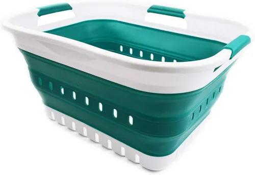Miniatura 9 de SAMMART Cesta de plástico plegable de 3 asas de 30 litros (8 galones), contenedor de almacenamiento plegable y organizador para ahorrar espacio