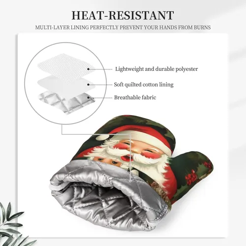 Miniatura 4 de Juego de manoplas de horno y soportes para ollas de Navidad con corona de Papá Noel, resistentes al calor, de silicona, para cocinar, guantes