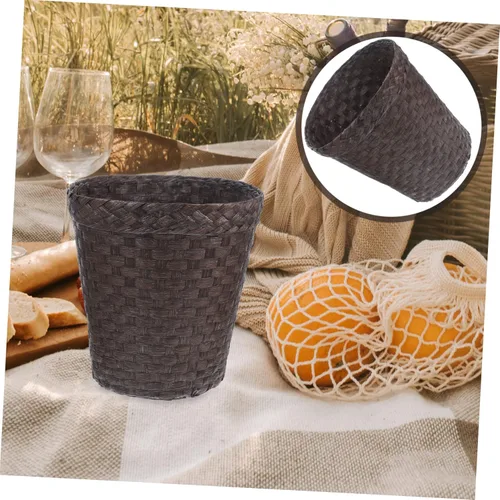 Miniatura 8 de LIFKOME Cubo de almacenamiento de paja Papelera portátil Papelera de escritorio Cestas de almacenamiento decorativas Cesta decorativa Papelera