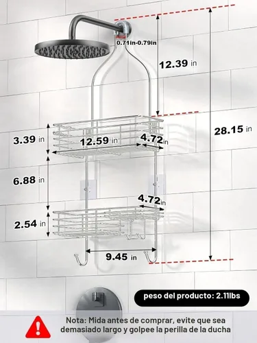 Miniatura 3 de SMARTAKE Organizador colgante para cabezal de ducha, organizador de estante de ducha de baño a prueba de óxido, acero inoxidable SUS201 sobre
