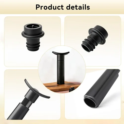 Miniatura 7 de Juego de bomba de vacío de vino y 2 tapones, conservador de vino reutilizable para sellado hermético, mantiene el vino fresco durante más tiempo