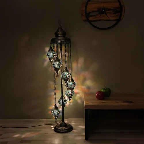 Miniatura 14 de Asylove Lámpara de pie turca, lámpara marroquí de mosaico de 7 globos, iluminación de piso para sala de estar, decorativa para el hogar, diseños