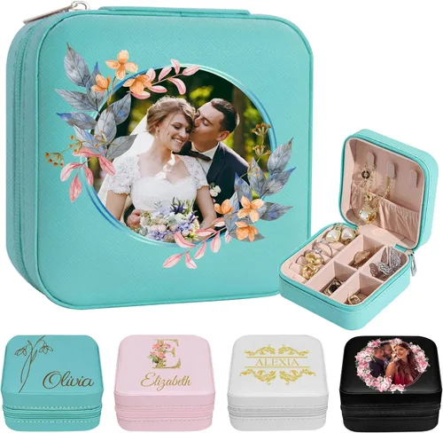 Miniatura 18 de Joyero de viaje personalizado para mujer, foto personalizada, nombre, logotipo, joyero, regalo de dama de honor, boda, cumpleaños