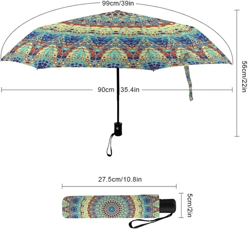 Miniatura 2 de Vhcawsu Elegante paraguas de mandala, estilo retro, étnico, resistente al viento, paraguas de viaje automático, compacto, plegable, para sol