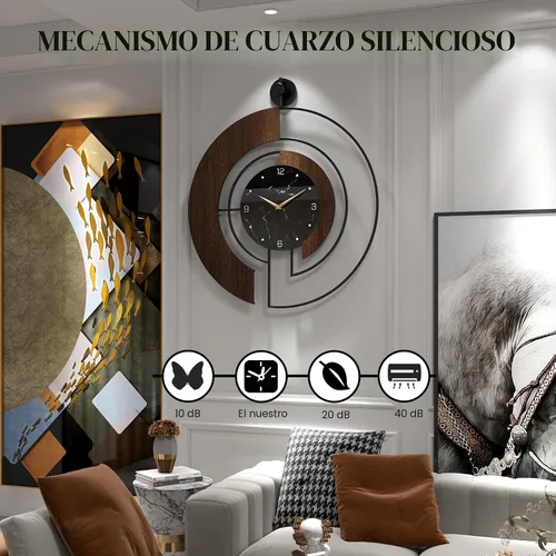 Miniatura 4 de Reloj de pared moderno con esfera de mármol de nogal, marco de metal de madera grande, silencioso, sin tictac, para sala de estar, decoración