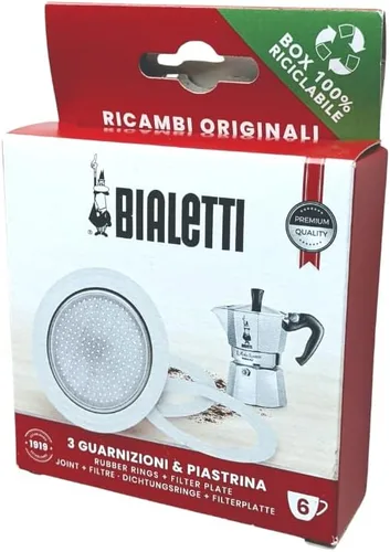 Miniatura 2 de Repuestos Bialetti, incluye 3 juntas y 1 placa, compatible con Moka Express, Fiammetta, Break, Happy, Dama, Moka Timer y Rainbow (6 tazas)