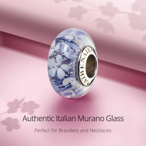Miniatura 2 de Athenaie - Abalorio de cristal de Murano 925 con núcleo de plata y flor rosa, color rosa