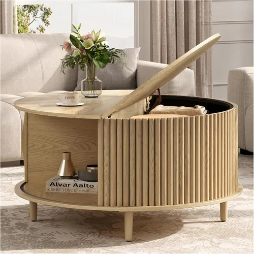 Miniatura 25 de JOINICE - Mesa auxiliar cuadrada con tapa elevable para sala estar u oficina en casa, con almacenamiento, compartimento oculto, estilo moderno Nogal