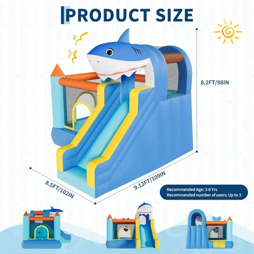 Miniatura 5 de Garvee Castillo inflable de rebote para niños, gorila de salto con soplador de aire y tobogán, castillo animoso para patio trasero familiar