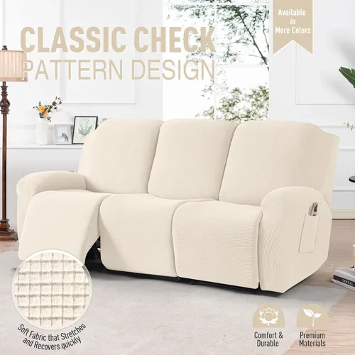 Miniatura 2 de TAOCOCO Fundas para sofá reclinable, 8 piezas, fundas elásticas para sofá grande de 3 asientos, fundas reclinables, protector de muebles
