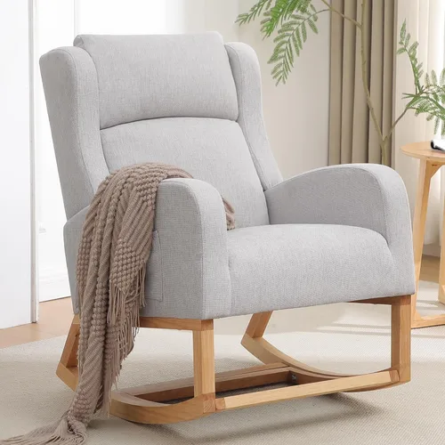 Miniatura 12 de HCHAIRH Mecedora para guardería, mecedoras de enfermería para mamá guardería, cómodo sillón mecedor con respaldo de alas con reposapiés y bolsillo