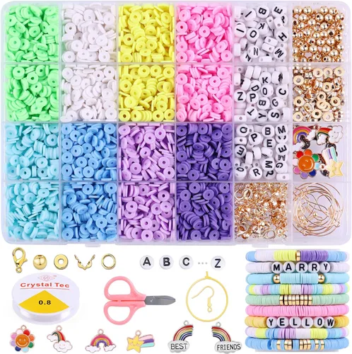 Wuollgess Juego de 3500 cuentas de arcilla pastel para hacer pulseras, cuentas heishi de macarrón de polímero para joyas, kit de pulsera de amistad