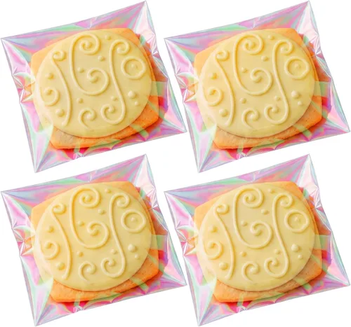 Miniatura 8 de 200 unidades de 5.5 x 5.5 pulgadas con bonito lazo de encaje transparente para asar galletas, regalo de bricolaje, plástico para dulces, envoltura