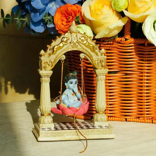 Miniatura 3 de alikiki Baby Krishna on Swing - Estatua de ídolo hindú de 6.7 pulgadas de alto, estatua de ídolo de Krishna, mini artículo de Murti de la India