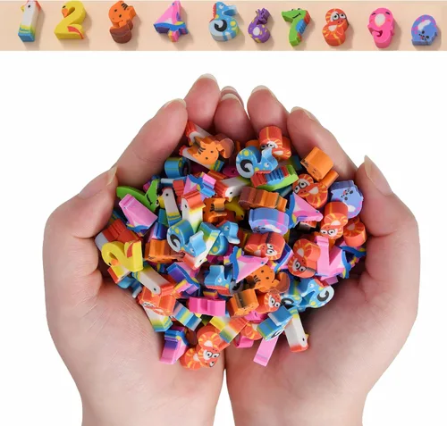 Miniatura 9 de 300 unidades de mini borradores para niños, divertidos animales, frutas, animales, números, tartas, caras sonrientes, varios borradores novedosos
