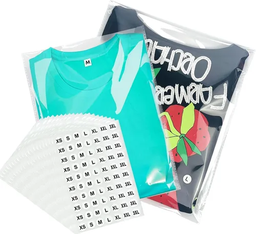 Miniatura 14 de PigPotParty Bolsas de plástico transparentes de 9" x 12" para camisetas con etiquetas de tamaño de ropa, 100 piezas de bolsas de embalaje de manga
