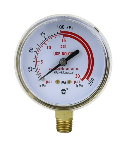 SÜA - Manómetro de baja presión para reguladores de acetileno/propano de servicio pesado 0-30 psi - 2.5 pulgadas - Rosca: 1/4" NPT