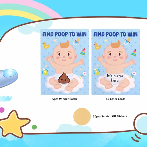 Miniatura 3 de 50 tarjetas para rascar, divertidos juegos de baby shower, tarjetas creativas para revelar el género, suministros de actividades adecuadas para baby