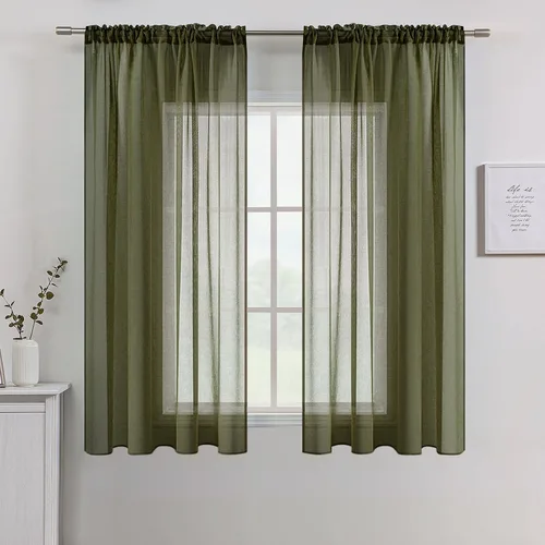 Miniatura 8 de MIULEE Cortinas semitransparentes 24 pulgadas de largo 2 paneles para ventana de cocina sobre el fregadero, cortinas cortas pequeñas de café