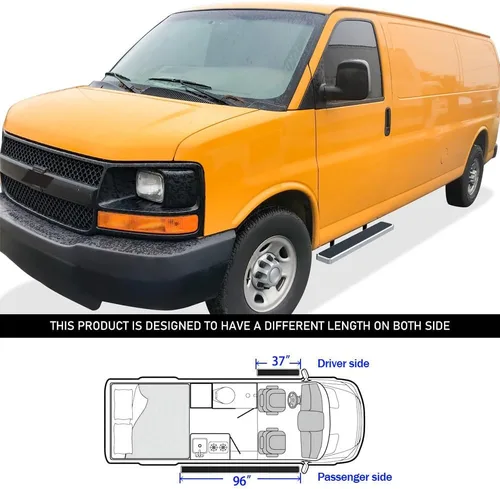 Miniatura 35 de APS Estribos de 6 pulgadas, color negro mate, compatibles con Chevy Express GMC Savana 1500 2500 3500 2003-2026 Van de tamaño completo de 3 puertas