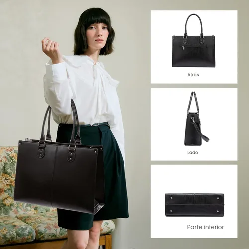 Miniatura 7 de LOVEVOOK Bolsa de mano para laptop para mujer, 15.6 pulgadas, de gran capacidad, de cuero vintage, impermeable, con bolso de mano, regalo ideal