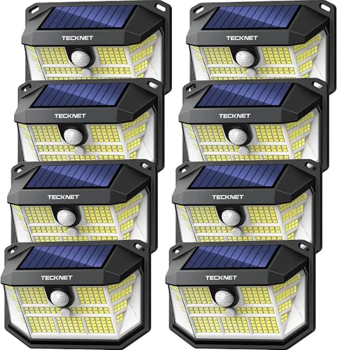 Miniatura 9 de TECKNET 231 luces LED solares de movimiento al aire libre impermeables, juego de 4 unidades con ángulo de 300° y 3 modos de iluminación, luces