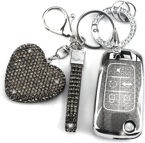 Funda para llavero con llavero de diamante para mujer, portallaves de automóvil compatible con Chevy Cruze Camaro Malibu Equinox Impala GMC Buick