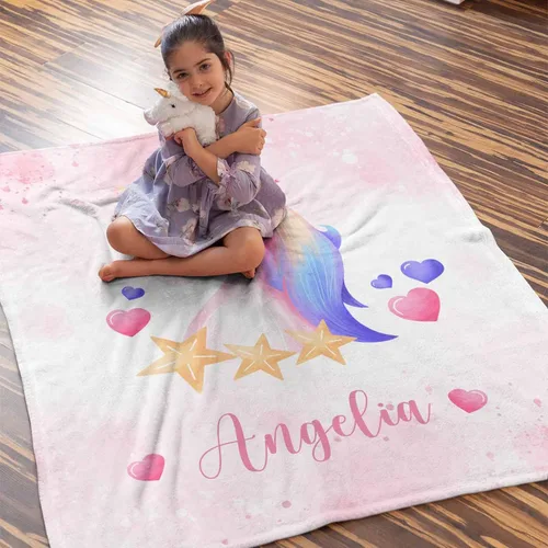 Miniatura 82 de Artsadd Manta de bebé personalizada para niños y niñas con nombre, manta personalizada con nombre de bebé con patrón de unicornio, manta