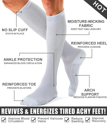 Miniatura 84 de Paquete de 3 pares de calcetines de compresión médica para mejorar la circulación de mujeres y hombres, para correr, hacer deporte y amamantar
